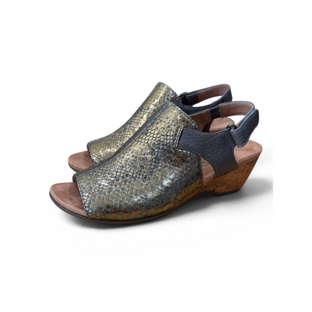 Vionic Tatiana Sandals Snakeskin Scales Shiny Comfort Shoes Wedge Heel 7.5